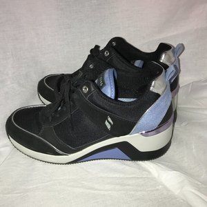 Skechers EUC Wedge 'Street Million' Sneaker 8.5 Blue/Silver/Black